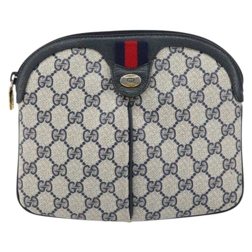 GUCCI GG Supreme Sherry Line Shoulder Bag PVC Navy Gold - Picture 2 of 16